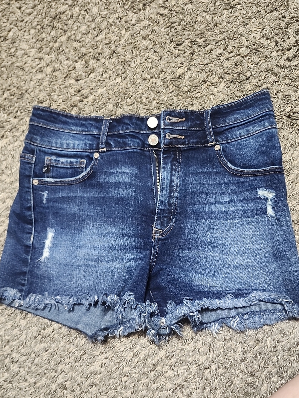 KanCan Dark Blue Distressed Frayed Hem Jean Shorts